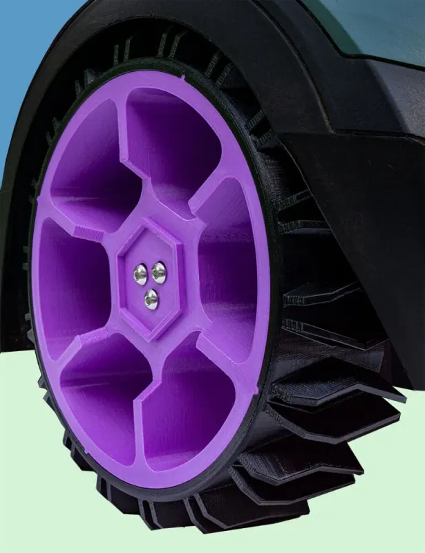anyprint3d Offroad-Antriebsrad für Bosch Indego – Violette Felge als stylisches Upgrade.