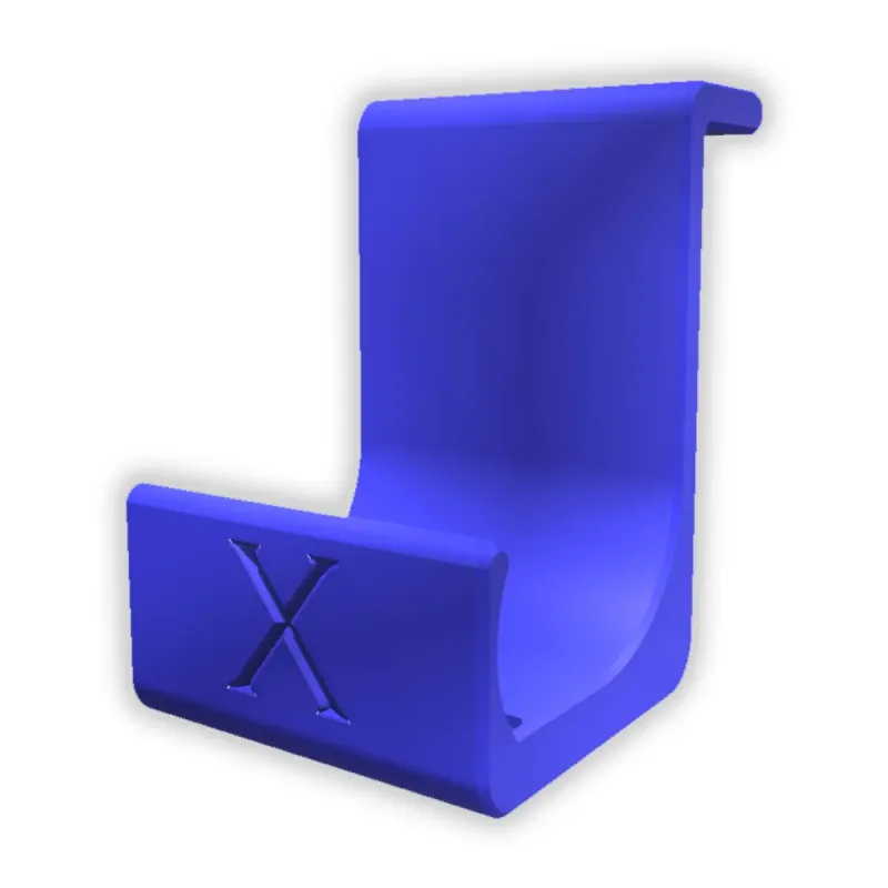 3D printed Xbox Series X controller holder RePlay Stand by anyprint3d in blue with embossed X-logo for snapping onto the console.