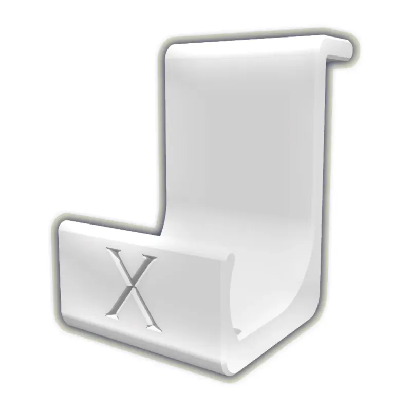 3D-gedruckte Xbox Series X Controller-Halterung RePlay Stand von anyprint3d in Weiß mit eingeprägtem X-Logo zum Aufstecken auf die Konsole.