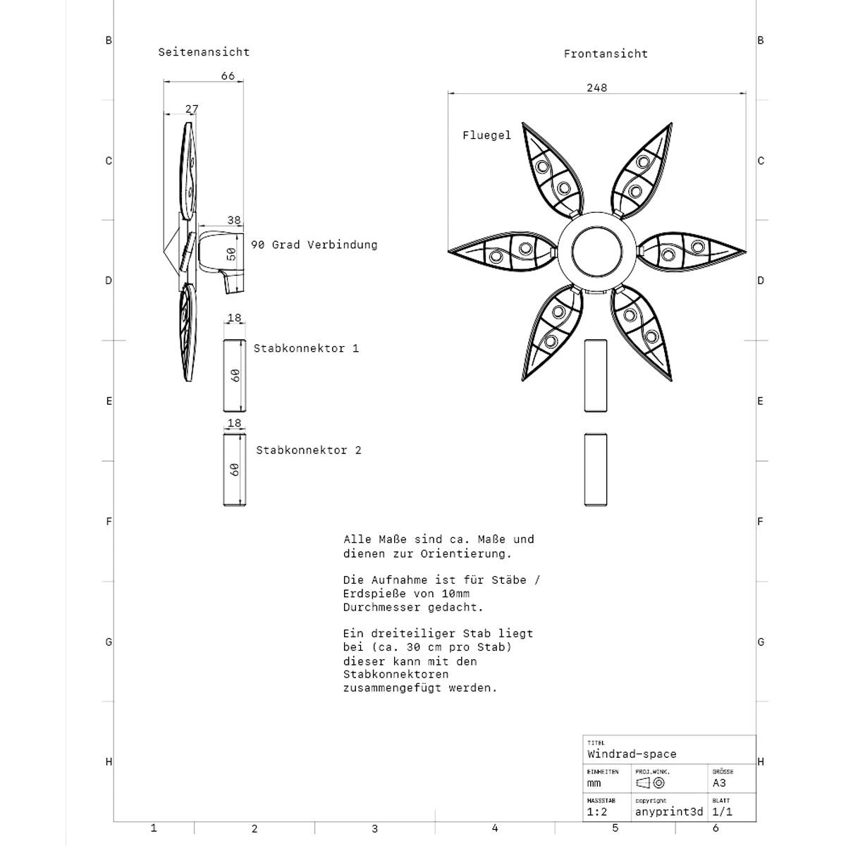 Windrad Space Detailzeichnung Windrad Space Detailzeichnung