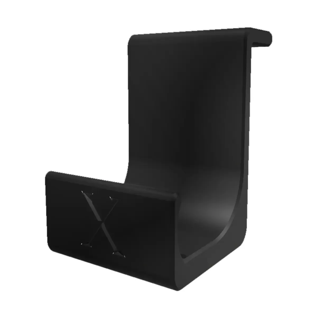 3D printed Xbox Series X controller holder RePlay Stand by anyprint3d in black with embossed X-logo for snapping onto the console.