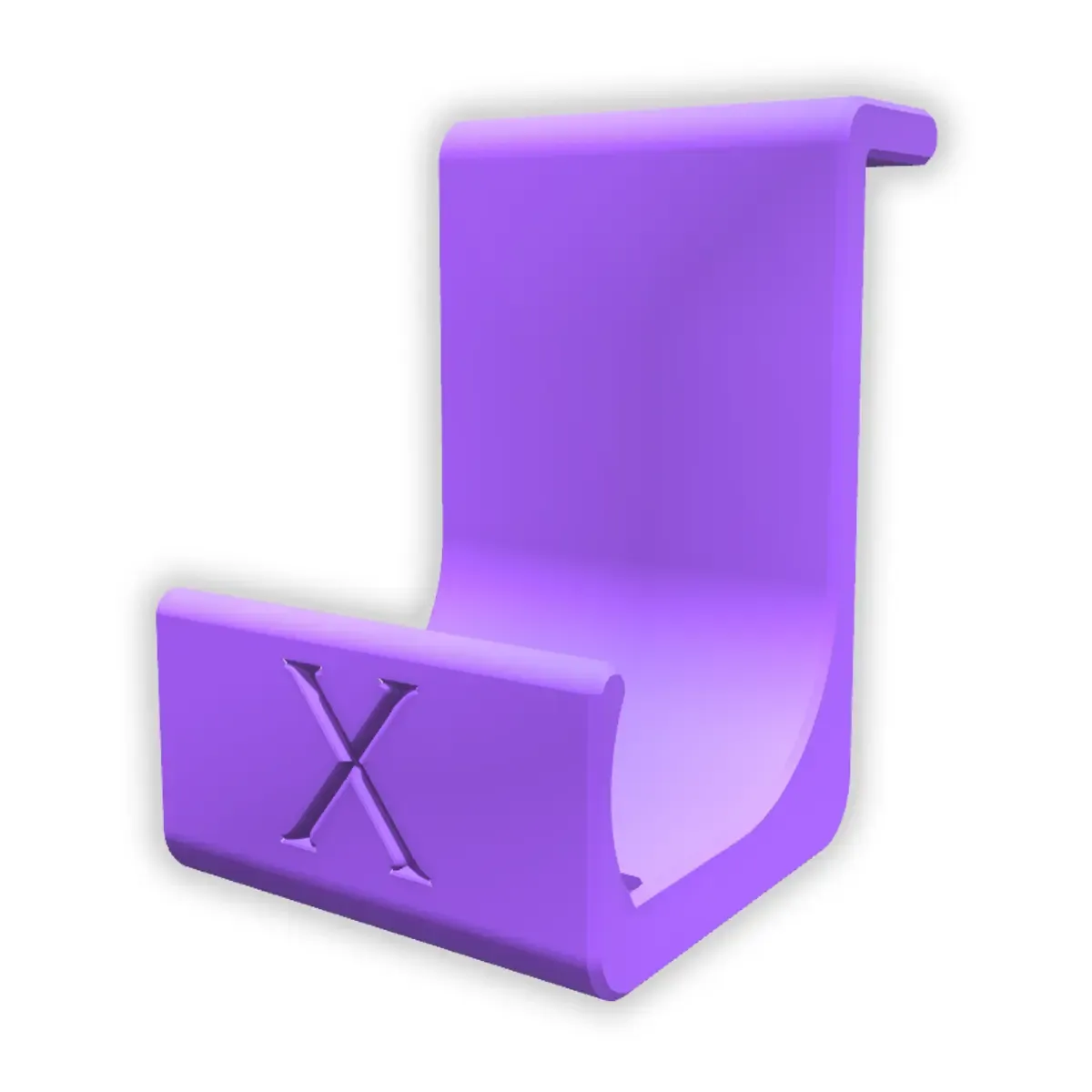3D printed Xbox Series X controller holder RePlay Stand by anyprint3d in purple with embossed X-logo for snapping onto the console.