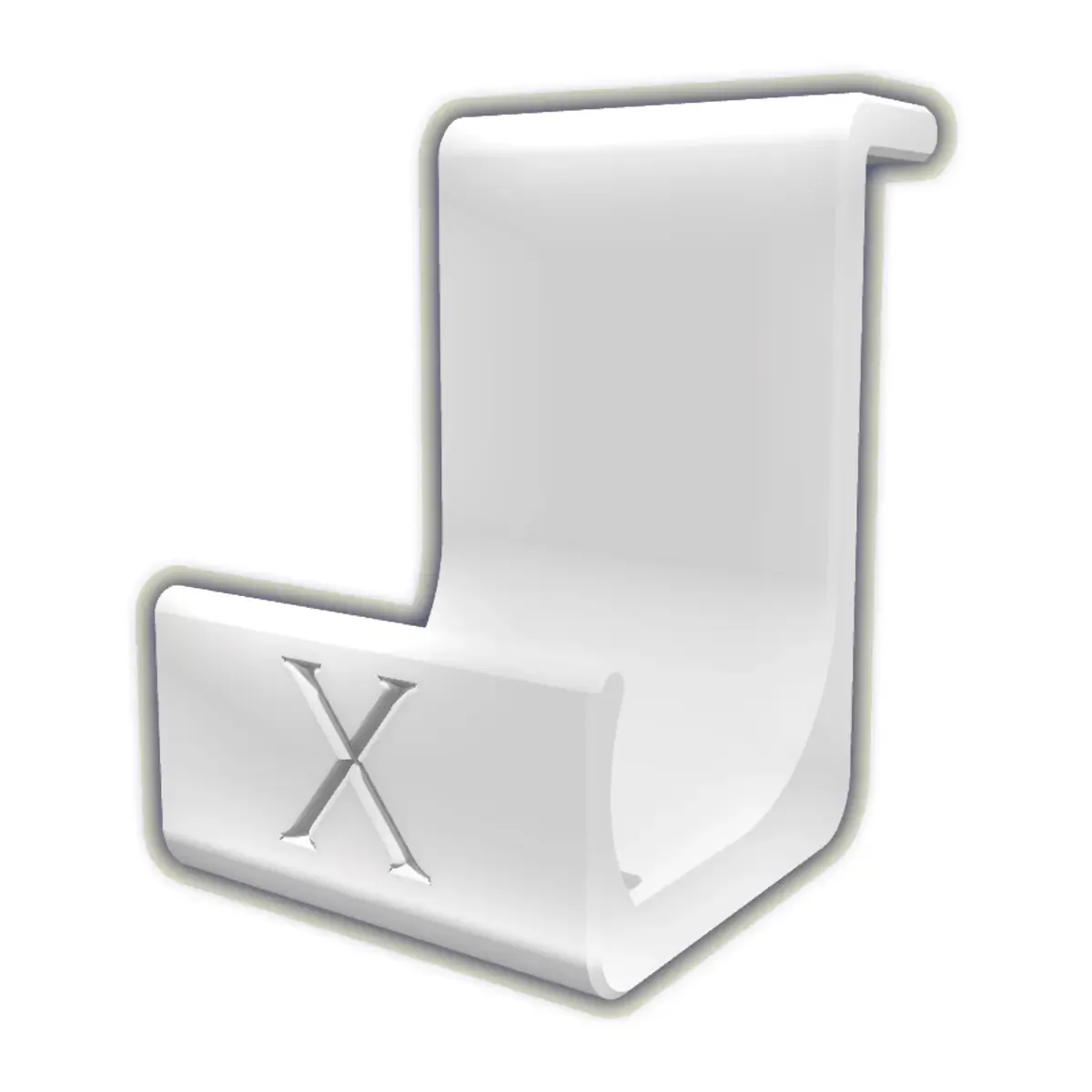 3D-gedruckte Xbox Series X Controller-Halterung RePlay Stand von anyprint3d in Weiß mit eingeprägtem X-Logo zum Aufstecken auf die Konsole.